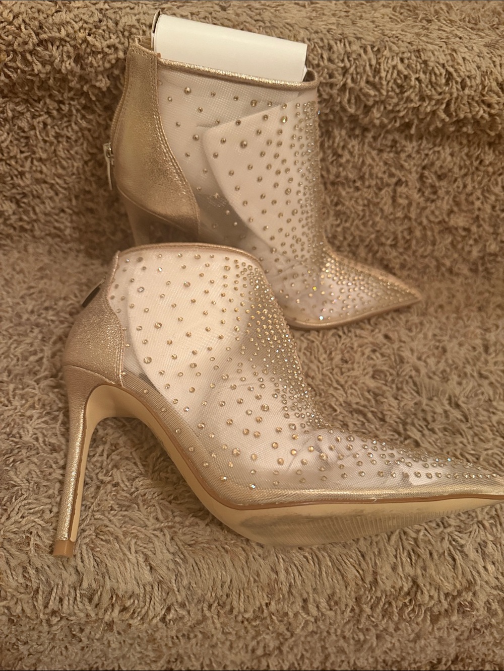 Nine West Champagne Gold Mesh Crystal Ankle Booties
